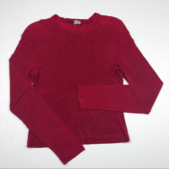 KNITWORKS Red Sheer Long Sleeve Crop Top - Picture 4 of 5